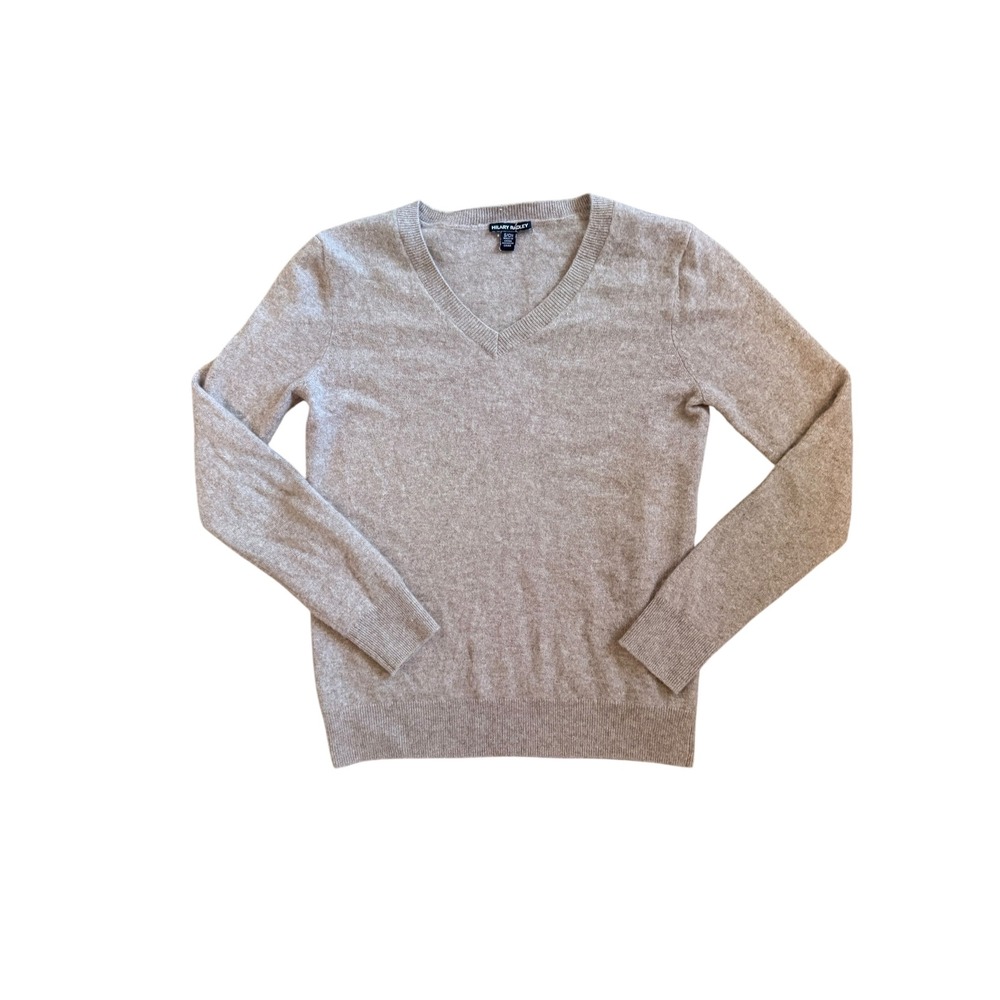 Hilary Radley 100% Cashmere V-Neck Sweater Tan Beige Small CU5189-4181